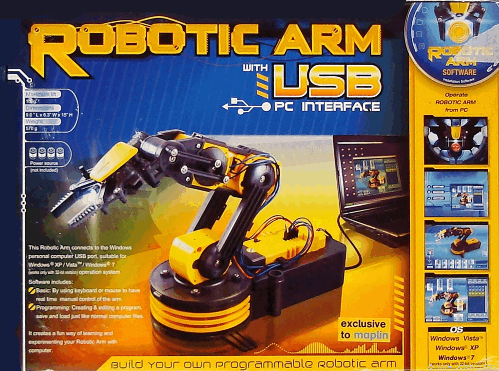 Robotic Arm with USB PC Interface Front Box Design Large View