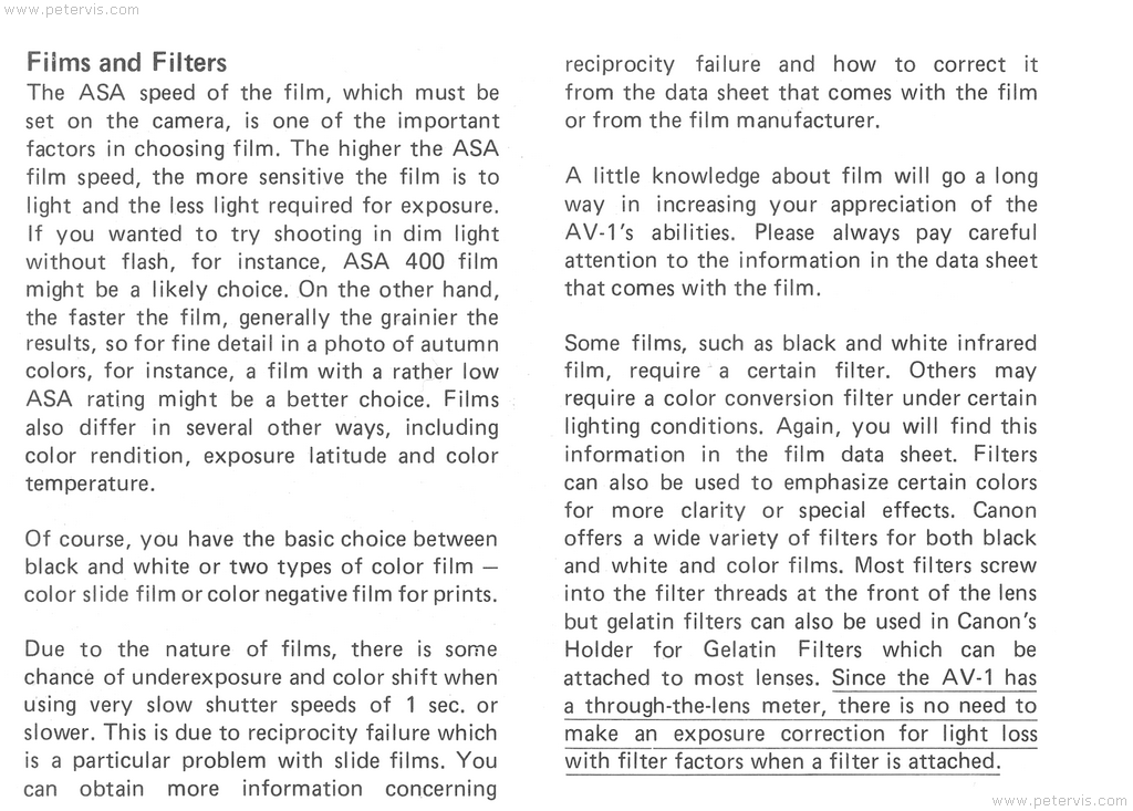 Canon AV-1 Films and Filters - Manual Page 44