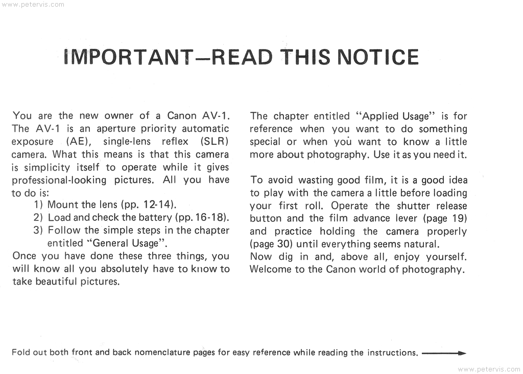 Canon AV-1 Introduction - Manual Page 2