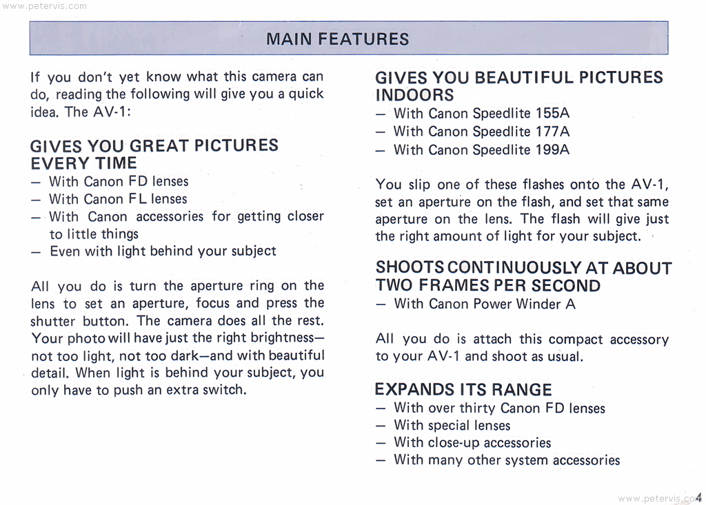 Canon AV-1 Main Features - Manual Page 4