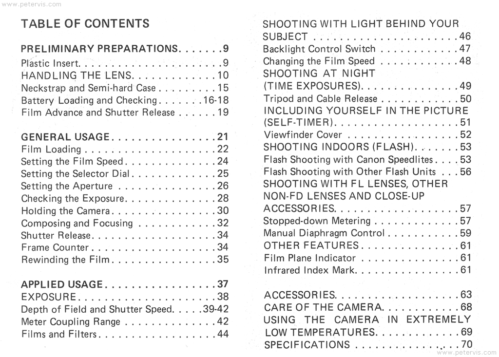 Canon AV-1 Contents - Manual Page 8