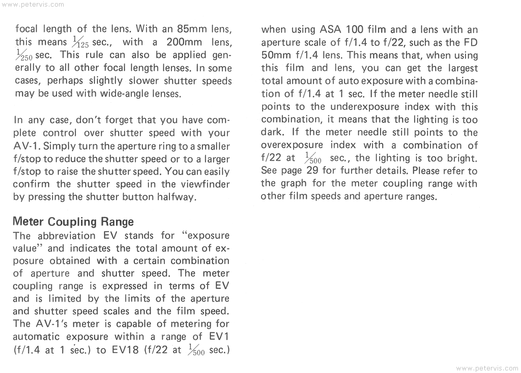 Canon AV-1 Meter Coupling Range - Manual Page 42