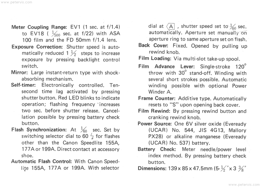 Canon AV-1 Specifications - Manual Page 71