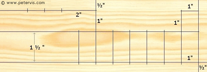 Board showing the dimensions and markings.