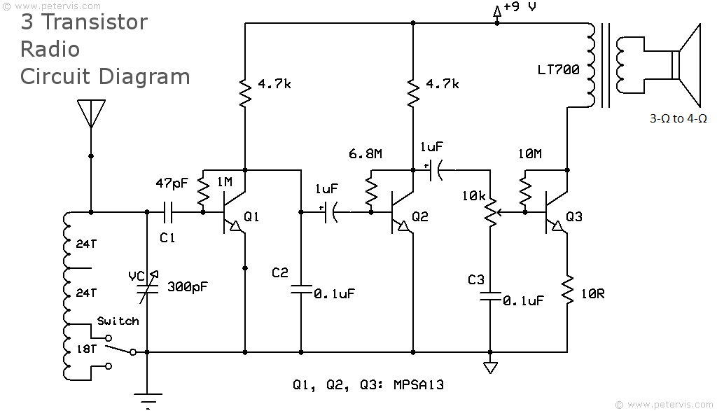 Three Transistor Radio Circuit Diagram Large View
