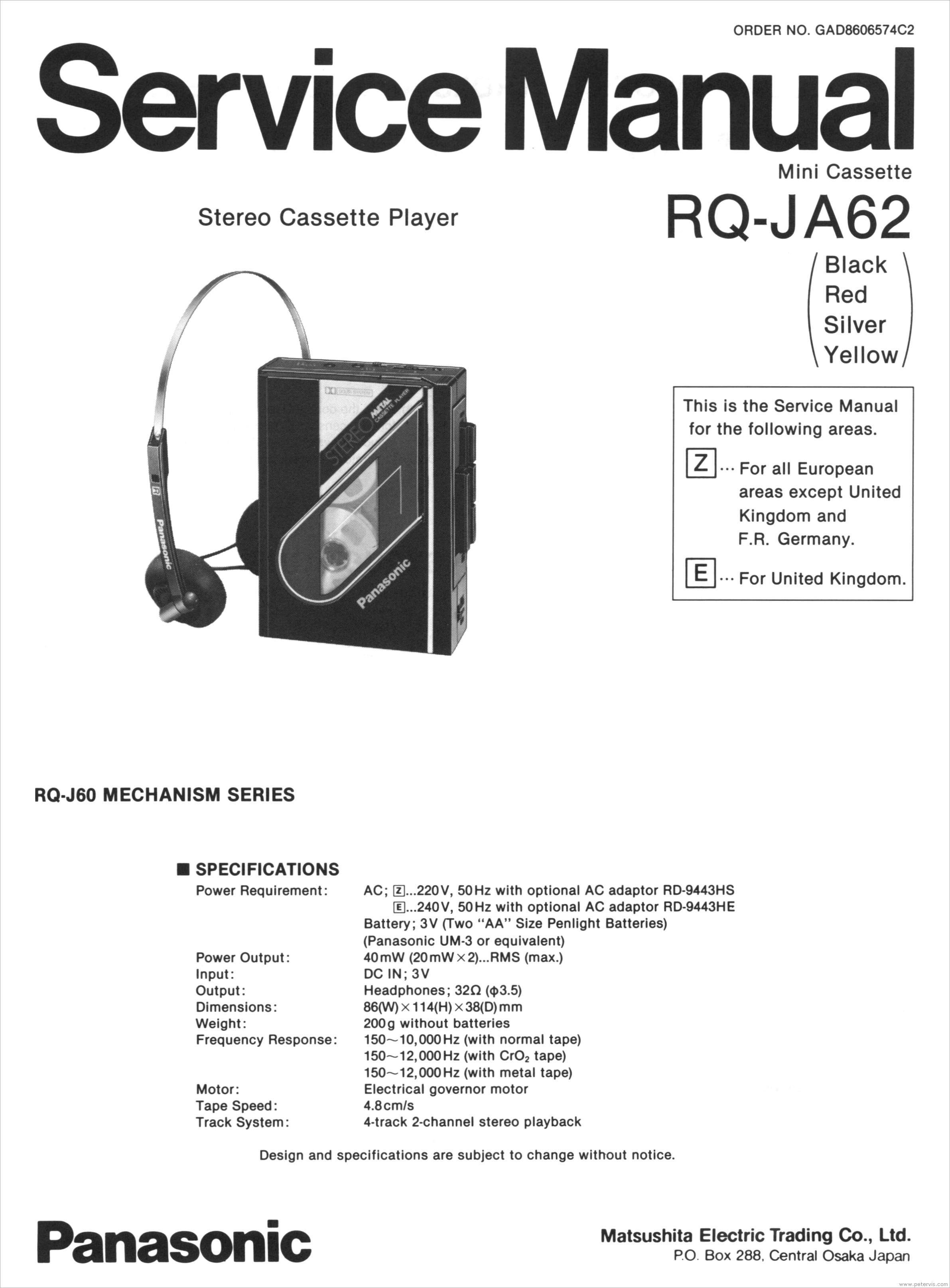 Panasonic RQ-JA62 Service Manual